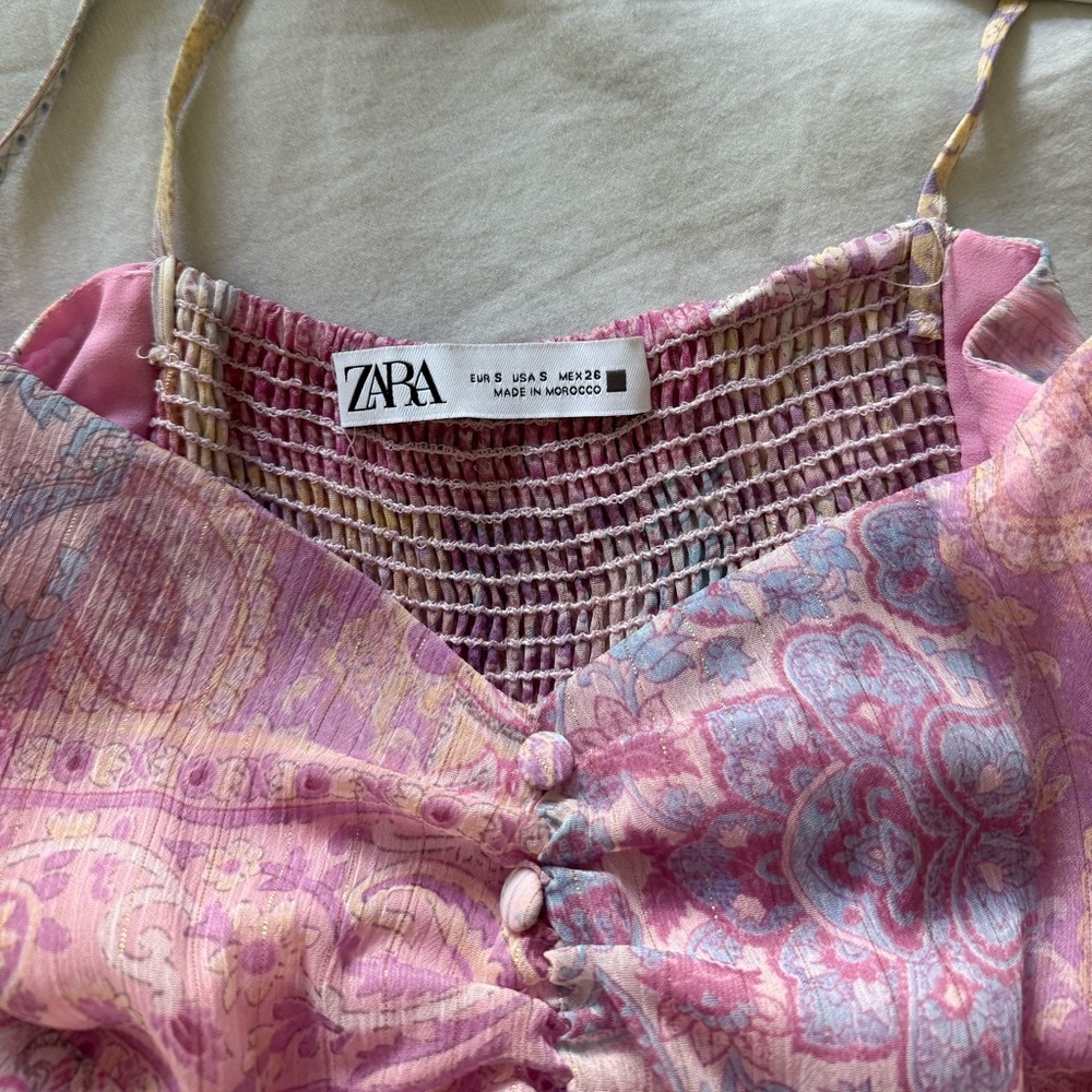 Zara - Pink Paisley Print Midi Dress, size S - Picture 3 of 4